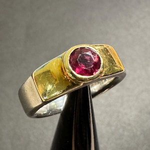 Sterling Silver, 18k Yellow Gold and Pink Tourmaline Ring