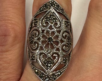 Sterling Silver Vintage Art Deco Marcasite Ring