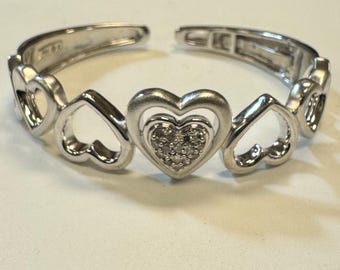 Sterling Silver Heart Bracelet with Genuine Diamond Accent and Levered Side