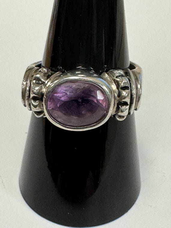 Vintage Oval Amethyst Bali Inspired Sterling Silver Ring
