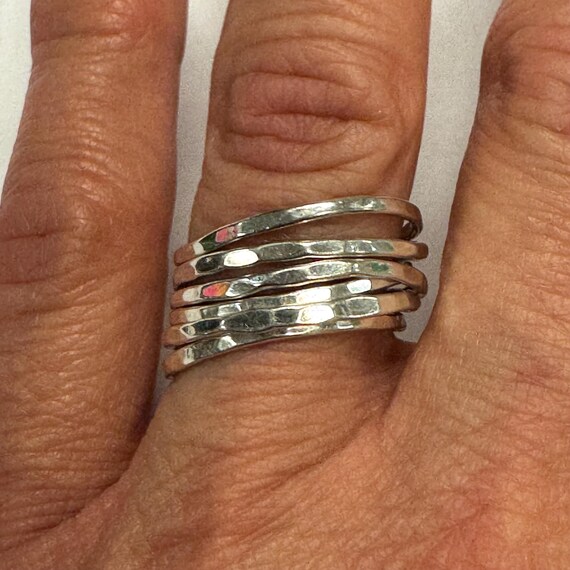 Sterling Silver Set of 6 Hammered Stackable Rings View 2
