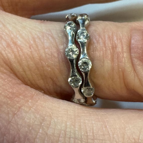 Sterling Silver Double Stack Dainty Scalloped Ring - image 1