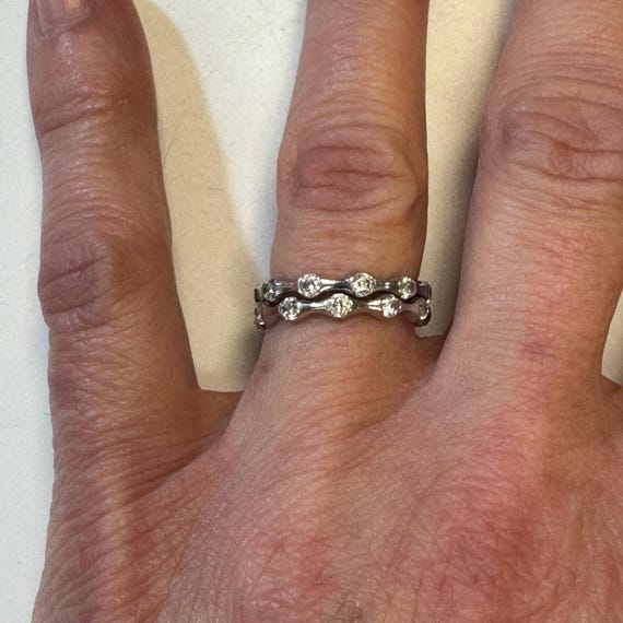 Sterling Silver Double Stack Dainty Scalloped Ring - image 5