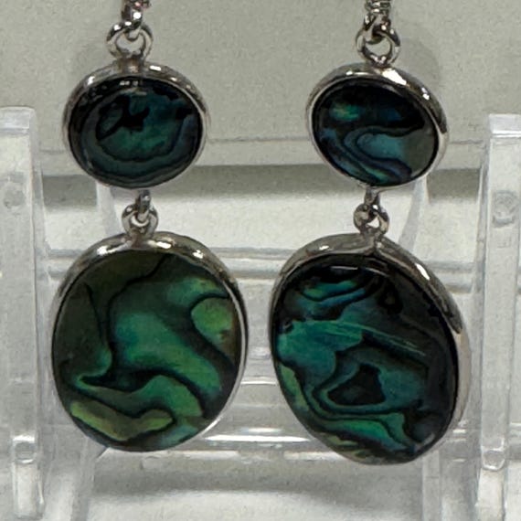 Sterling Silver Abalone Shell Dangle Earrings - image 2