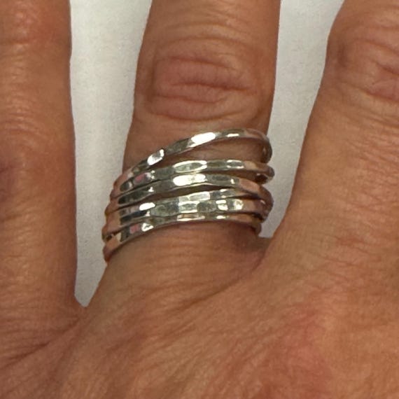 Sterling Silver Set of 6 Hammered Stackable Rings