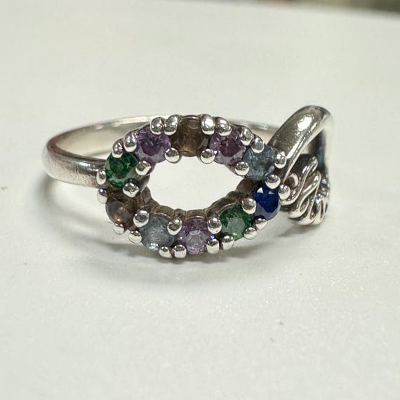 Sterling Silver Infinity Multicolored Stones Ring… - image 1