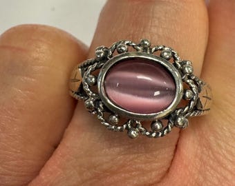 Sterling Silver Pink Cat's Eye Ring