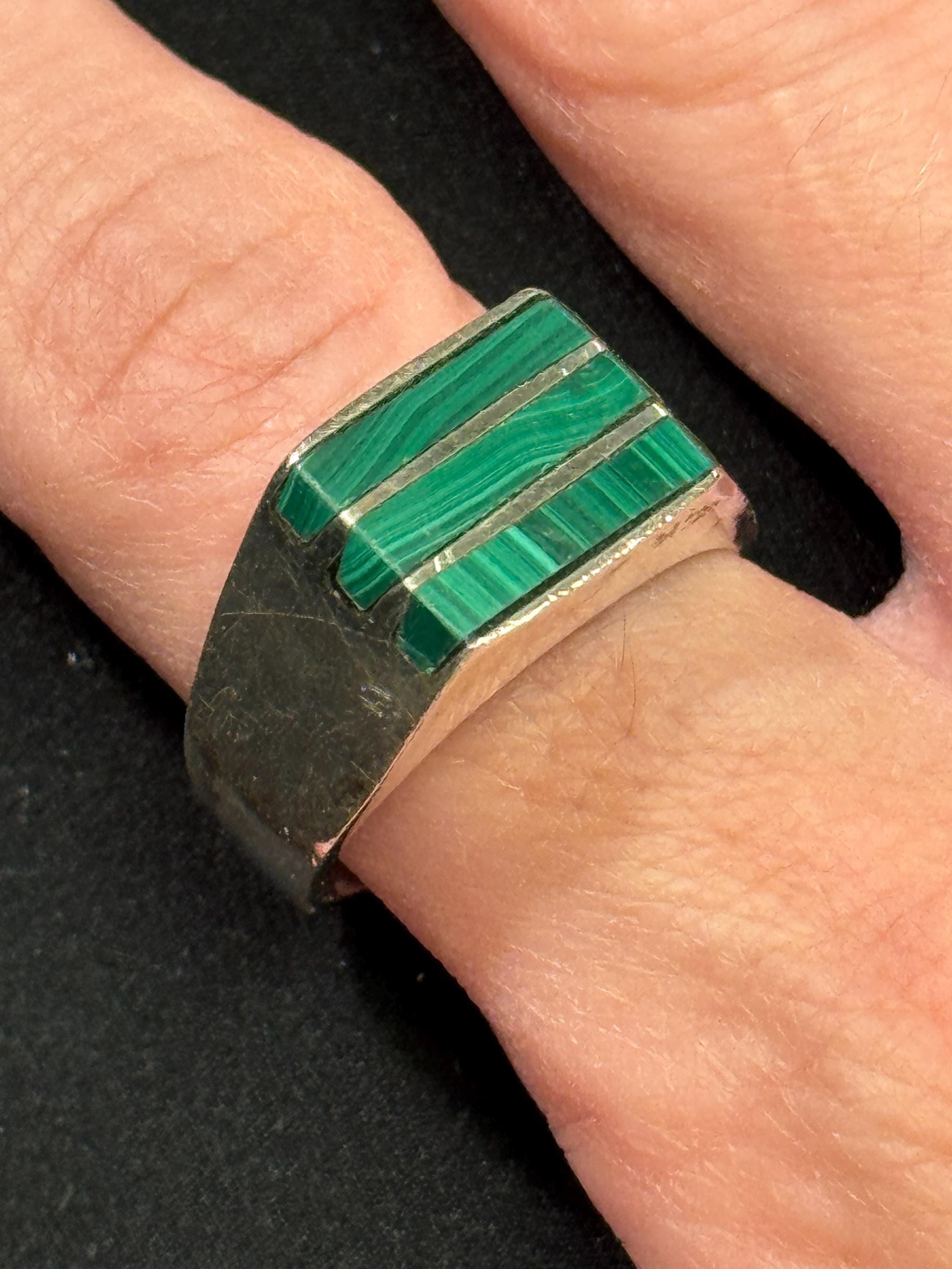 Vintage Mexican Sterling Silver Ring With Malachite Inlay - Etsy