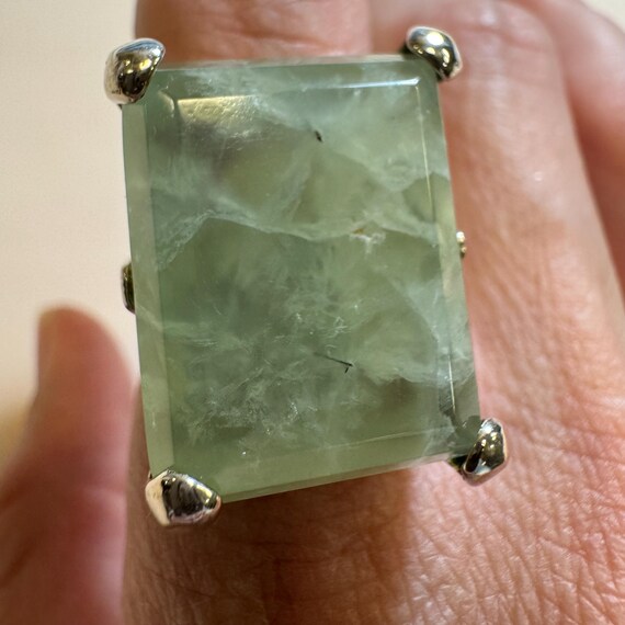 Sterling Silver Prehnite Large Statement Ring - image 2