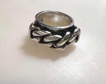 Sterling Silver Versani Edgy Wide Chunky Chain-Link Ring