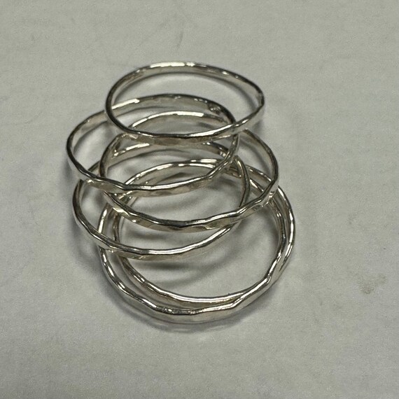 Sterling Silver Set of 6 Hammered Stackable Rings View 6