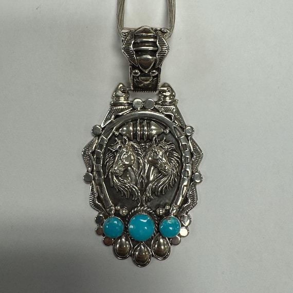 Sterling Silver Running Bear Horse Pendant and Running Bear Liquid Chain
