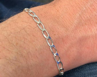 P. LUX 925 Sterling Silver Italy Figaro Link Bracelet 7