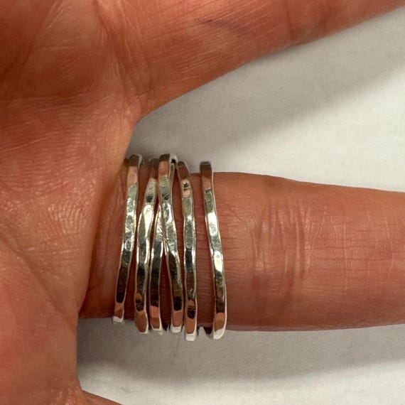 Sterling Silver Set of 6 Hammered Stackable Rings View 3