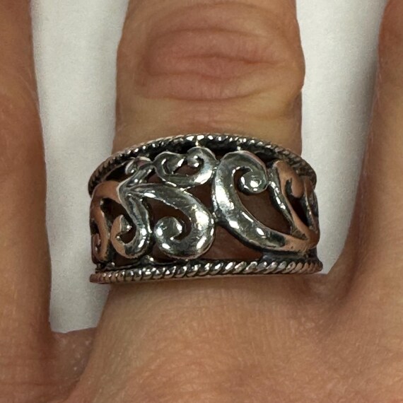 Sterling Silver Ring Open Work Scroll Design with… - image 1