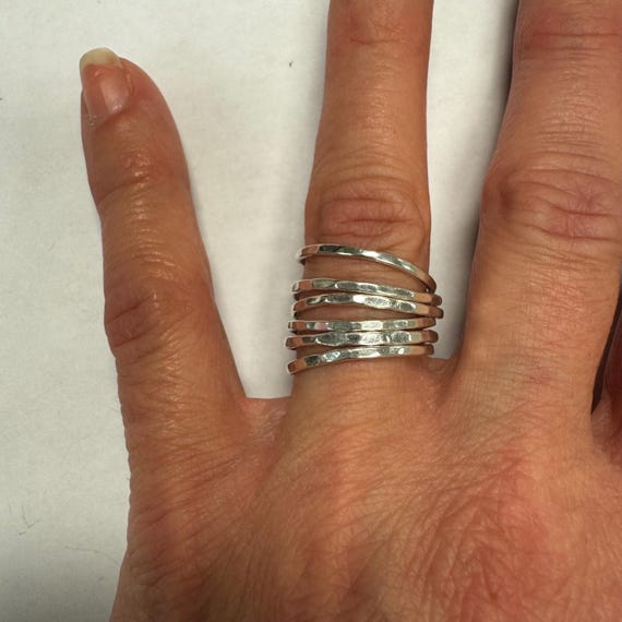 Sterling Silver Set of 6 Hammered Stackable Rings View 4