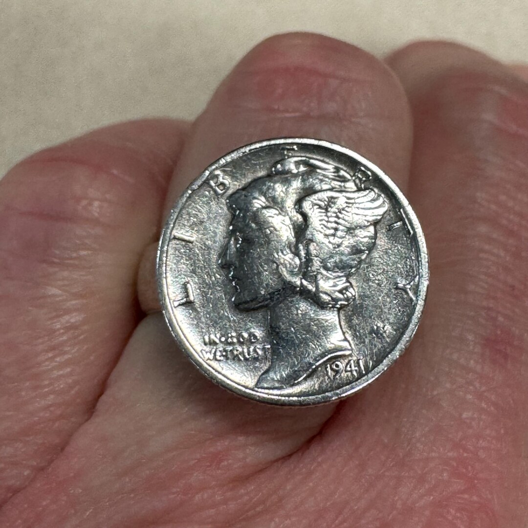 Daime Rind Sterling Silver Mercury Dime Coin Ring - Etsy