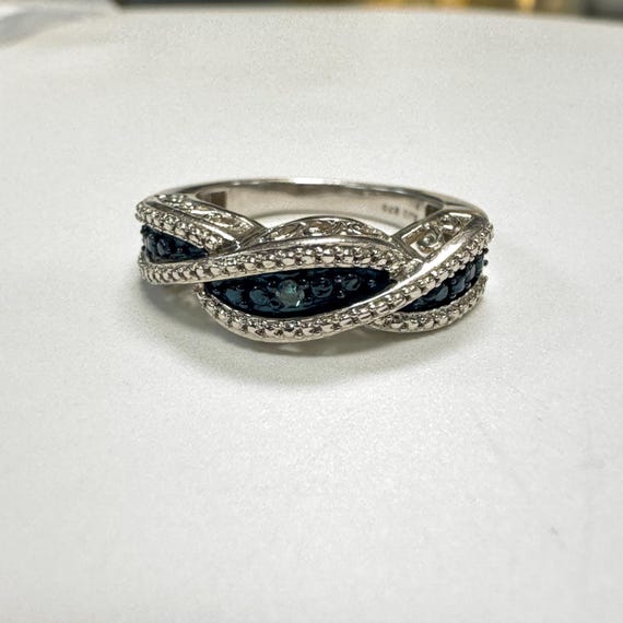 Sterling Silver SJD Blue & Clear Stone Ring