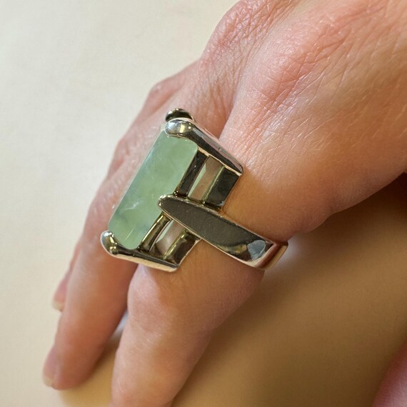 Sterling Silver Prehnite Large Statement Ring - image 4
