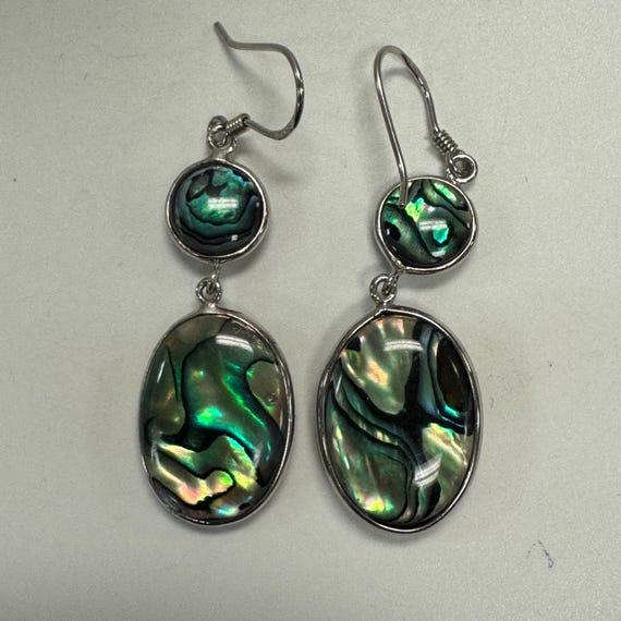 Sterling Silver Abalone Shell Dangle Earrings - image 1