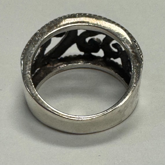 Sterling Silver Ring Open Work Scroll Design with… - image 6