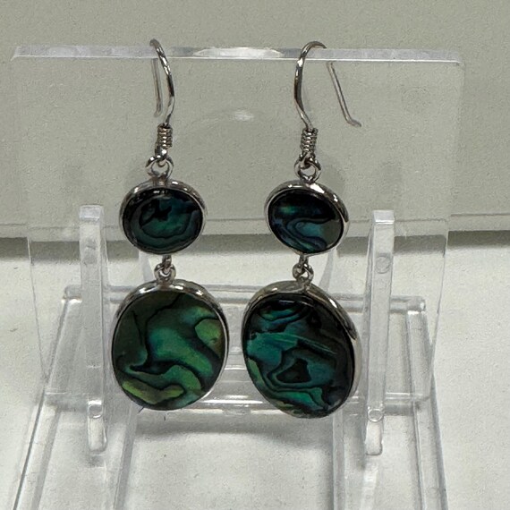 Sterling Silver Abalone Shell Dangle Earrings - image 3