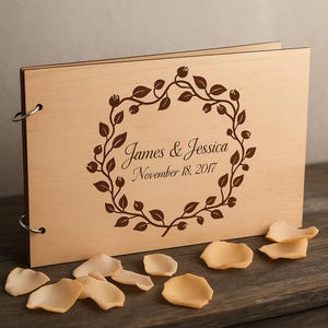 Personalized Wooden Wedding Guest Book – Custom Rustic Guestbook, Calligraphy Album, Wedding Vow Books, Handmade Memory Book,