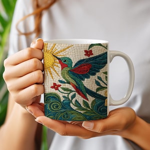 Mosaic Glass Hummingbird PNG: Colorful Boho Bird Art (Digital Download