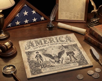 America 250th Anniversary Calendar 2026 - Vintage 1776 Revolution Timeline, Historical Founding Fathers Art, Semiquincentennial Gift Patriot