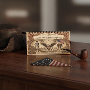 America 250th Anniversary Desktop Calendar 2026 - Vintage 1776 Revolution Timeline, Semiquincentennial History Gift, Founding Fathers Art