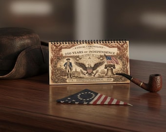 America 250th Anniversary Desktop Calendar 2026 - Vintage 1776 Revolution Timeline, Semiquincentennial History Gift, Founding Fathers Art