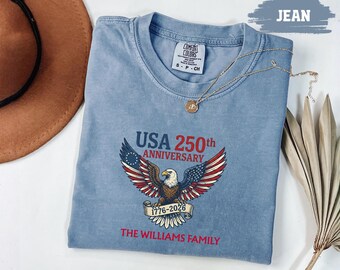 USA 250th Anniversary Shirt, Custom Family Reunion 1776-2026 Tee, Personalized Semiquincentennial Eagle Doodle Gift, Patriotic Freedom Top