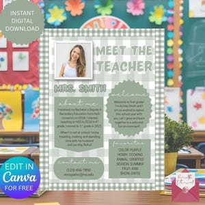 Editable Meet The Teacher Template Letter, Back to School, Teacher Intro Classroom Flyer, Open House Printable or Digital Handout