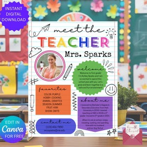 Editable Meet The Teacher Template Letter, Back to School, Teacher Intro Classroom Flyer, Open House Printable or Digital Handout