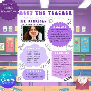 Editable Meet The Teacher Template Letter, Back to School, Teacher Intro Classroom Flyer, Open House Printable or Digital Handout