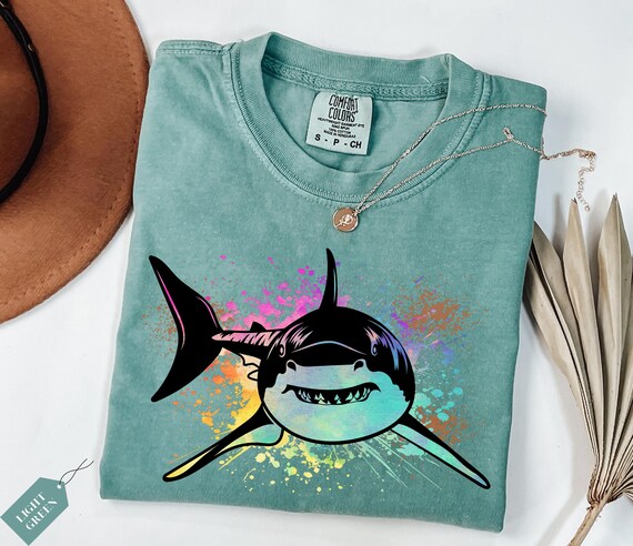 Shark Shirt, Neon Paint Splatter, Shark Week Shirt– Watercolor