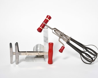Vintage Egg Beater and Chopper Red Handle Kitchen Tools