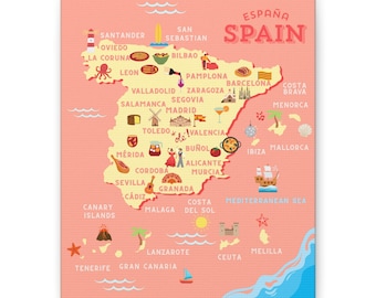 Mapa ilustrado de España en lienzo