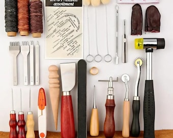 Leather Craft Tool Kit Leather Hand Sewing Repair Kit Stitching Punch Carving Groover Set DIY Leather Working Professional Tool Set