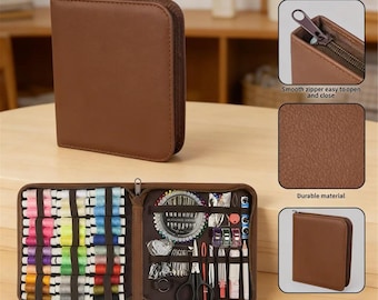 170 piece brown rectangular sewing kit printed pattern home sewing set portable travel sewing set DIY hand tools