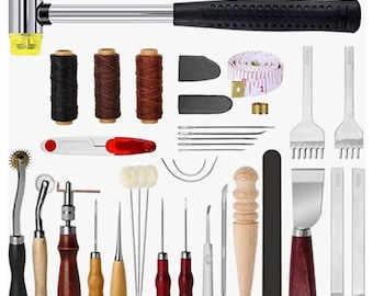 Leather Craft Tools Kit Leatherworking Set Stitching Punch Edge Beveler Carving DIY Hand Sewing