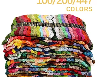 447 pcs Embroidery Thread Kit, Cotton Cross Stitch Floss Skeins, DIY Bracelet Making Craft Sewing Supplies Set