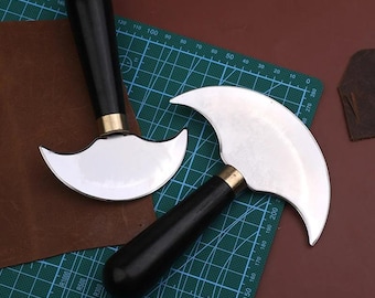 Professional Half Round Leather Cutting Knife, Wood Handle Skiving Tool, DIY Handcraft Cutter