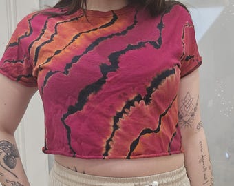 Tie Dye Cropped T-Shirt | Small | Reverse Geode | Pink Orange