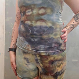Tie Dye Tank Top & Shorts Set | Small | Glitch | Earthy Blue Green