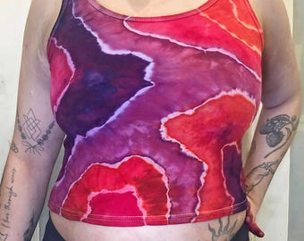 Tie Dye Cropped Tank Top | XS | Geode | Bright Purple Pink