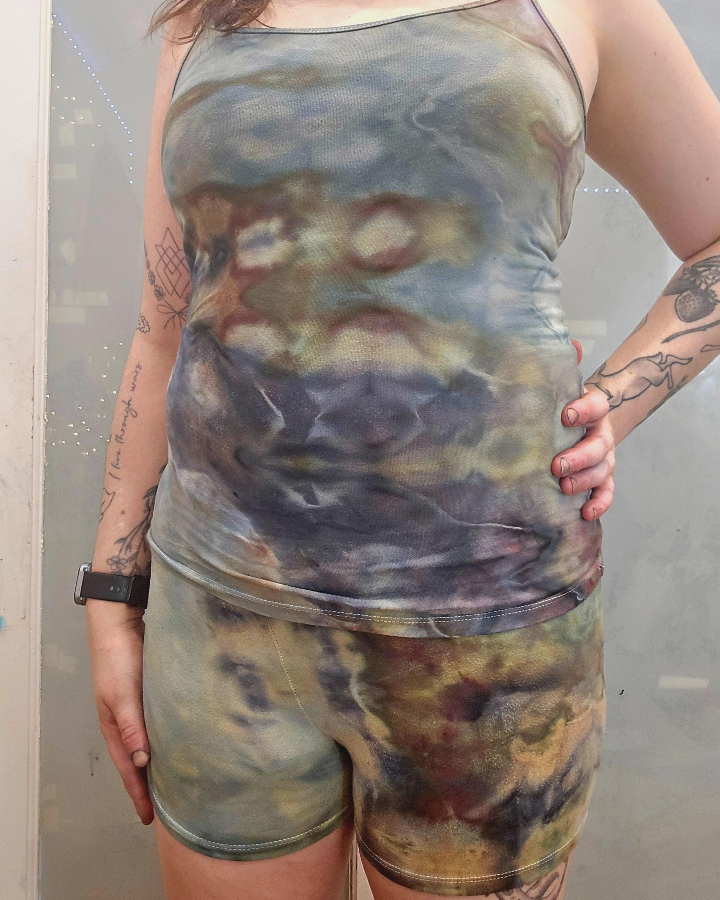 Tie Dye Tank Top & Shorts Set | Small | Glitch | Earthy Blue Green