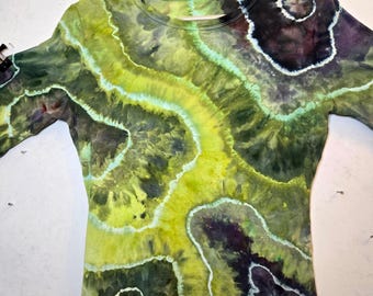 Top de manga larga con estampado tie-dye / Talla S / Geode / Verde tierra morado