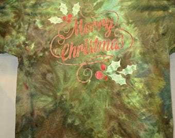 Tie Dye Weihnachten T-Shirt |  2XL | Haargummi | Schattierungen von Grün