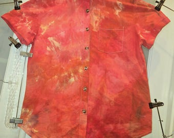 Blusa con botones y efecto tie-dye / Pequeña / Fruncida / Naranja melocotón atardecer
